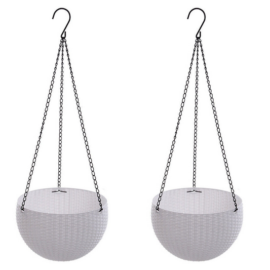 White 2pcs Flower Baskets Planters Hanger Landen Rattan Hanging Plant Pots