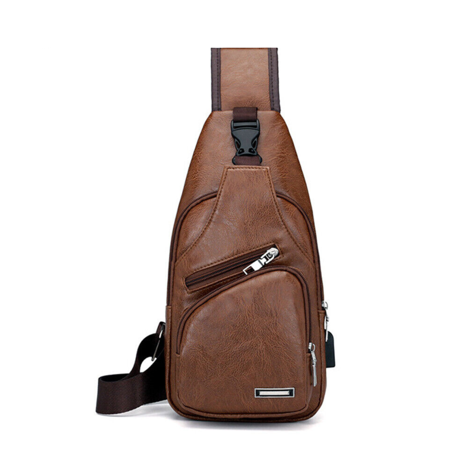 Anti Theft Crossbody Chest Pack Waterproof Bag Shoulder USB Charging Brown