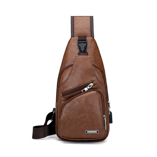 Anti Theft Crossbody Chest Pack Waterproof Bag Shoulder USB Charging Brown