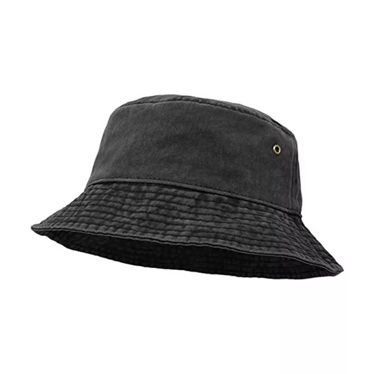 Black Fisherman Camping Sports Bucket Hat Unisex Men Women WASHED COTTON