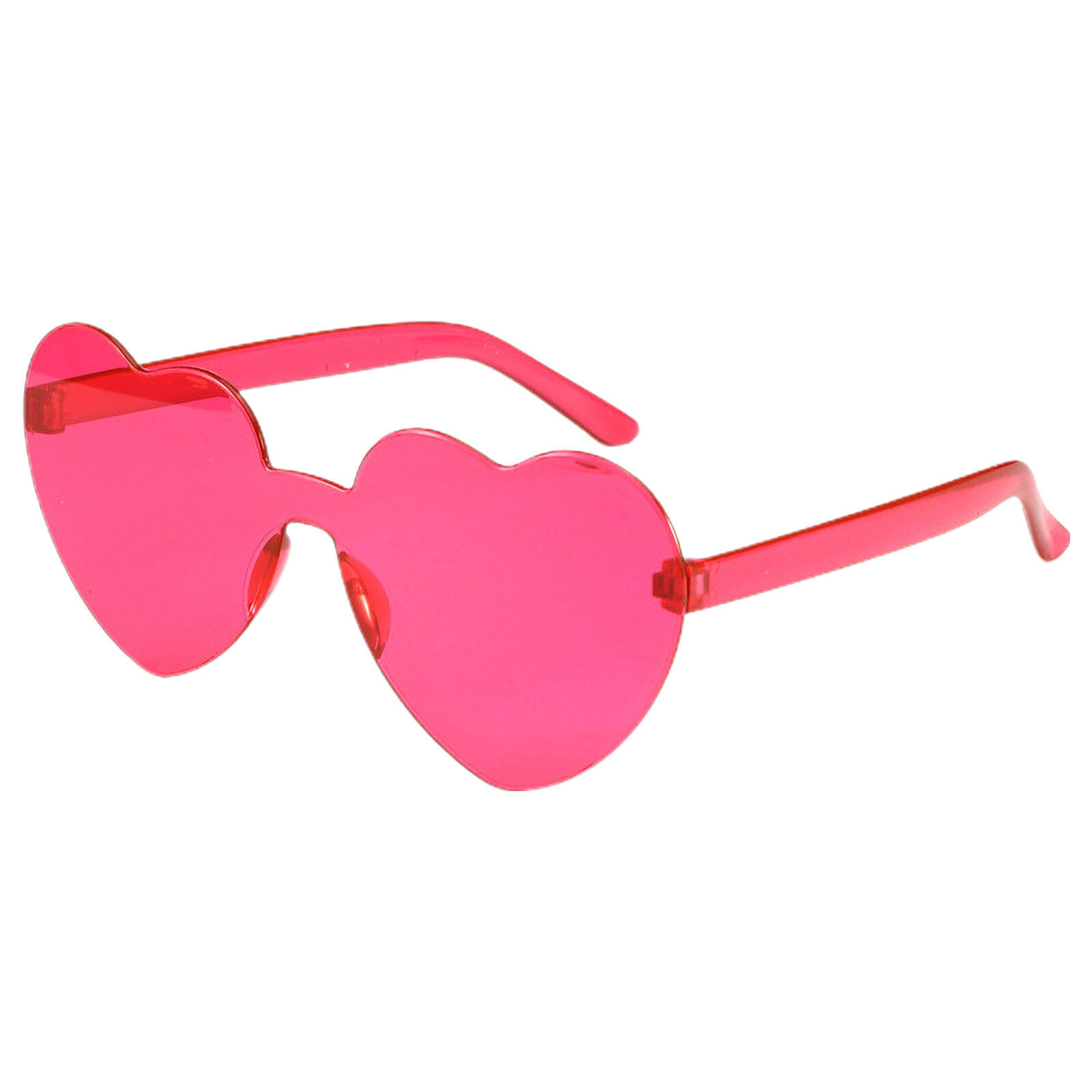 Rose Red Clear Lens Rimless Festival Glasses Love Heart Shape Sunglasses