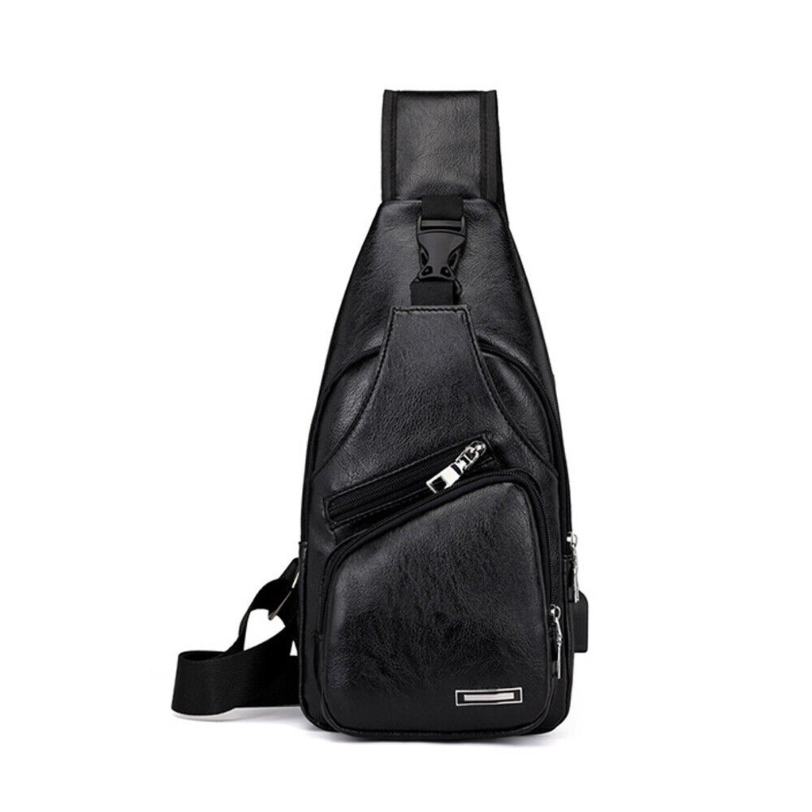 Anti Theft Crossbody Chest Pack Waterproof Bag Shoulder USB Charging Black