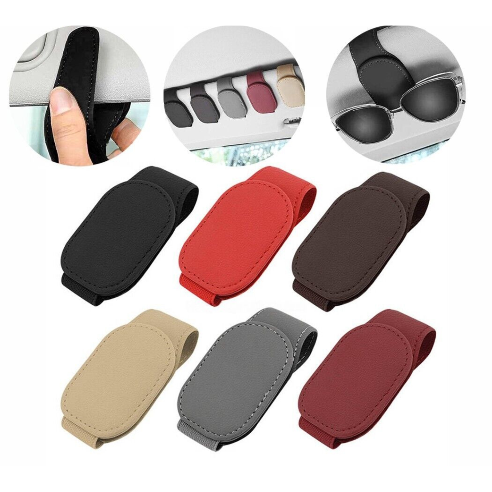 Magnetic Leather Car Sun Visor Clip - Glasses/Sunglasses, Card & Ticket Holder