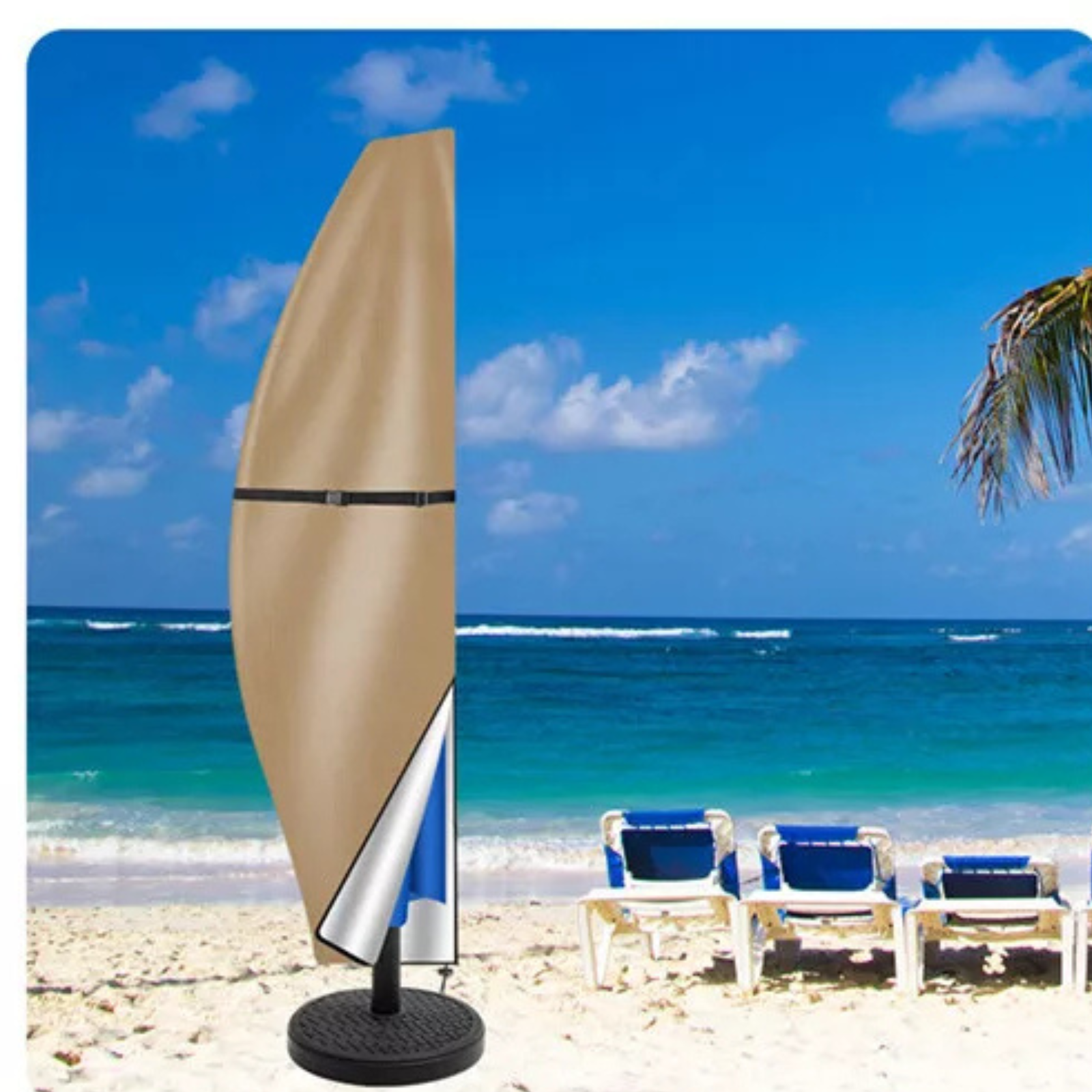 Khaki 265cm Dust Protection Rain Sun Garden Patio Parasol Outdoor Umbrella