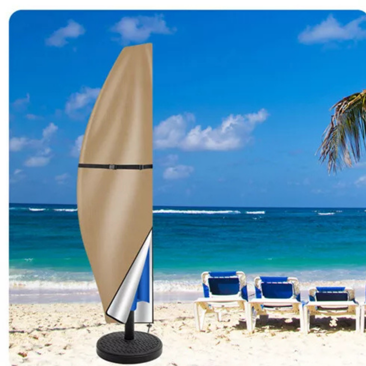 Khaki 265cm Dust Protection Rain Sun Garden Patio Parasol Outdoor Umbrella