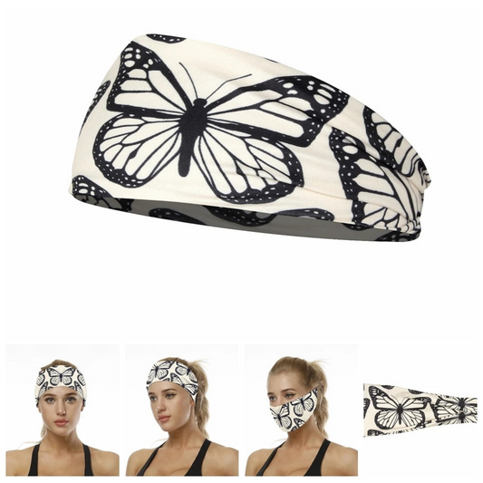 Hair Band Wide Turban Women Elastic Yoga Bandana Butterfly Sports Head Wrap