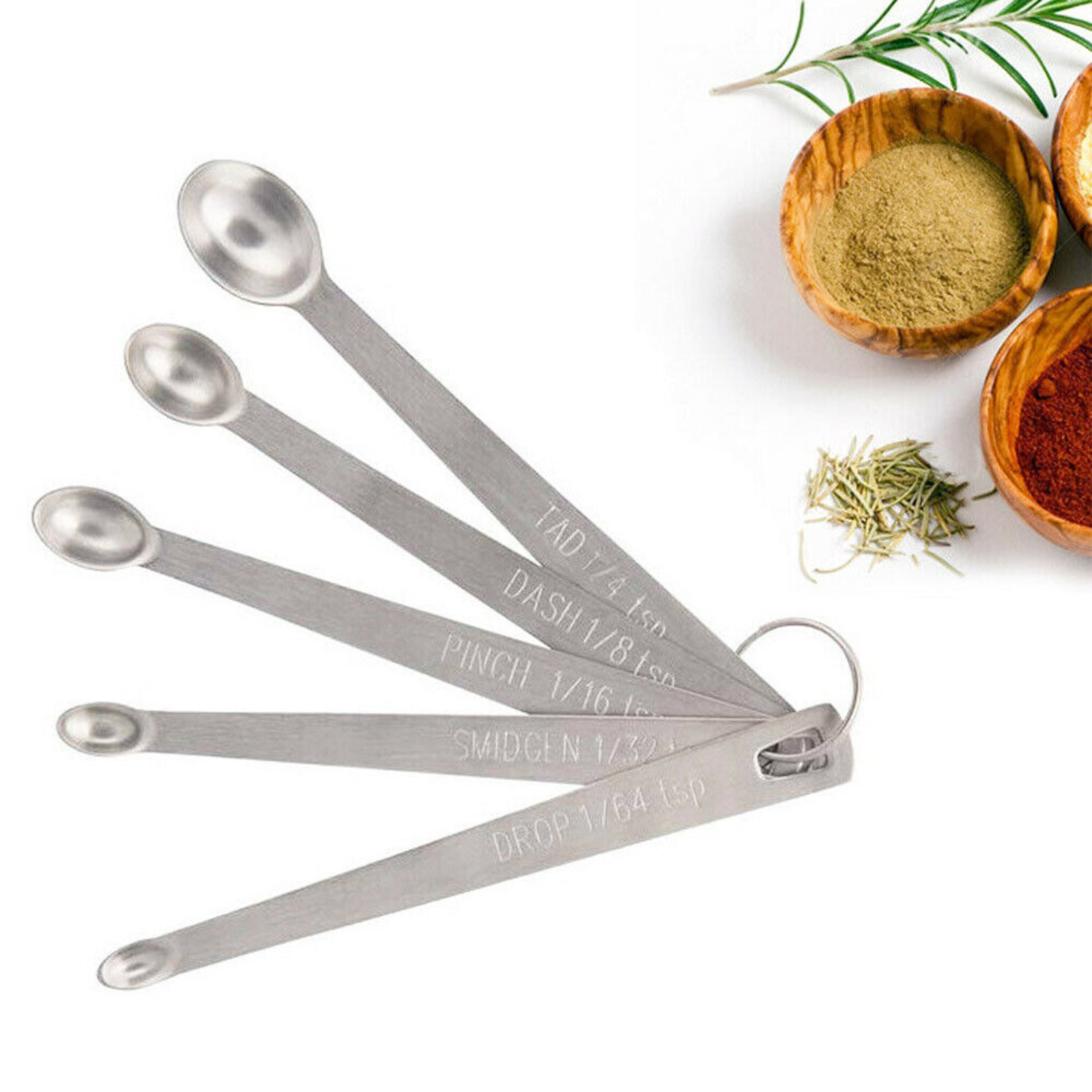 Mini Measuring 5pc Stainless Steel Seasoning Dry And Liquid Ingredients Spoon
