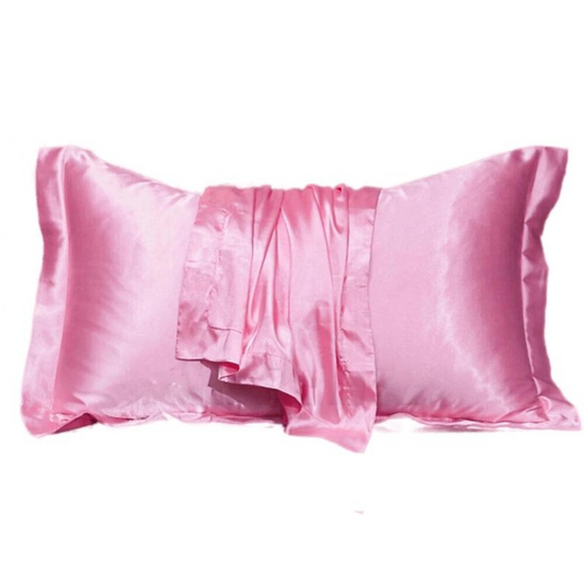 Standard Bedding Smooth Soft Pillowcase Pink 2Pcs Silk Satin Pillow Case Cover