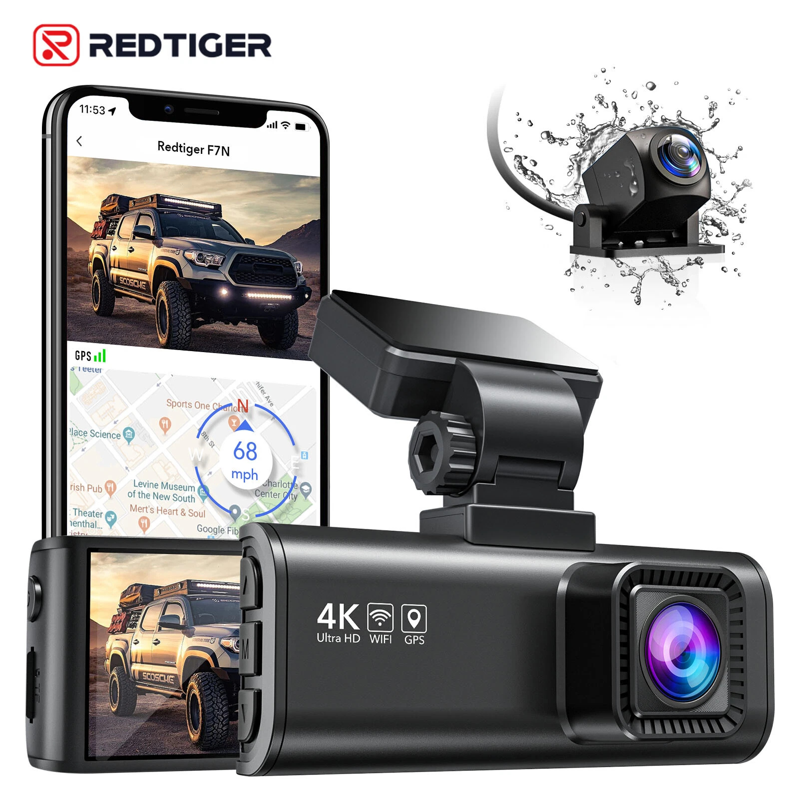 Rear Car DVR Dash Camera WiFi Video Recorder REDTIGER 4K Dash Cam Front