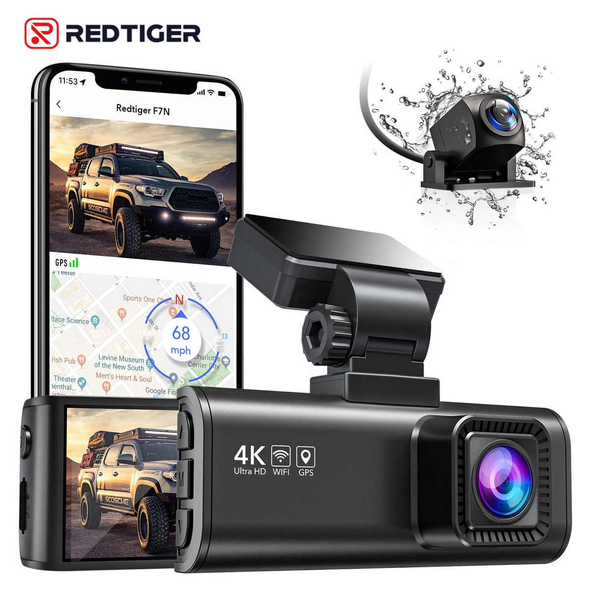 Rear Car DVR Dash Camera WiFi Video Recorder REDTIGER 4K Dash Cam Front