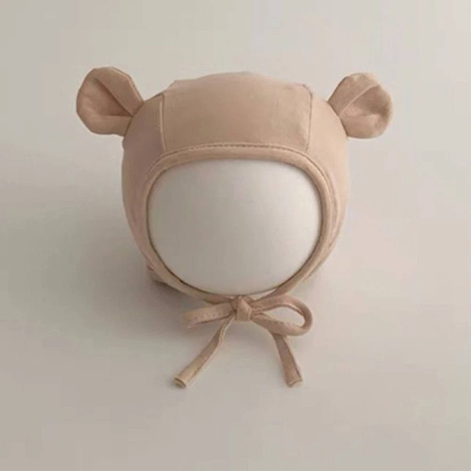 Light Khaki Baby Cotton Cap with Bear Ears Soft Ear Protection Hat Design