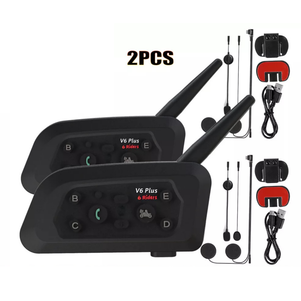 Bluetooth Helmet Headset FM 2PCS 1200M 6 Rider Motorcycle Intercom Communication