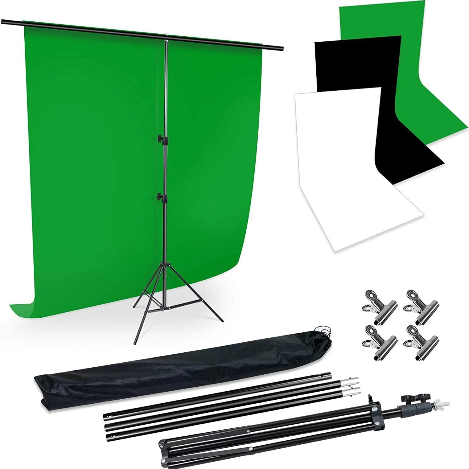 Black White Green Screen Photo Background Backdrop Stand Kit 2X3M +4 Clips