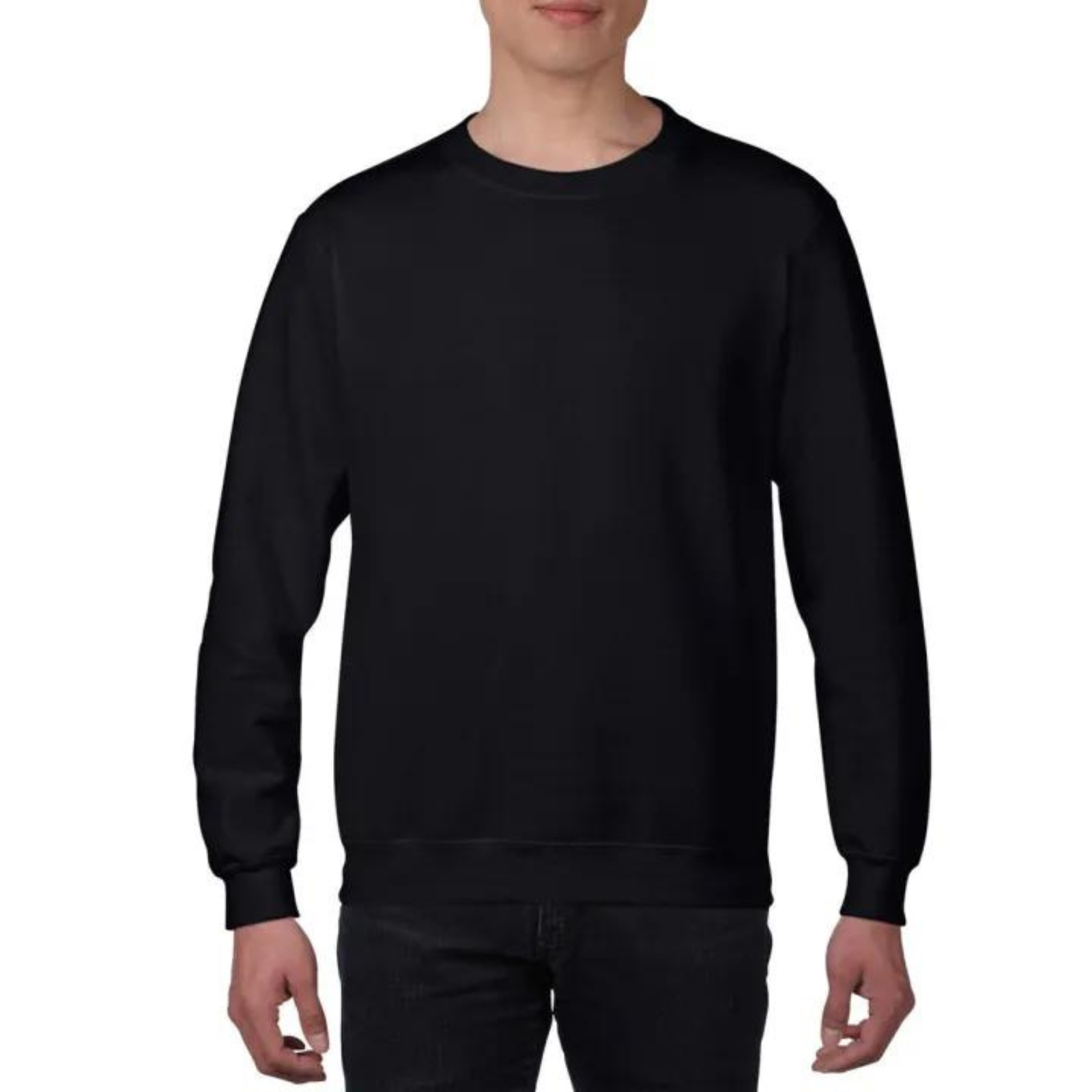 Unisex Plain Pullover Fleece Adult Crew Neck Sweater Mens Long Sleeve Black S