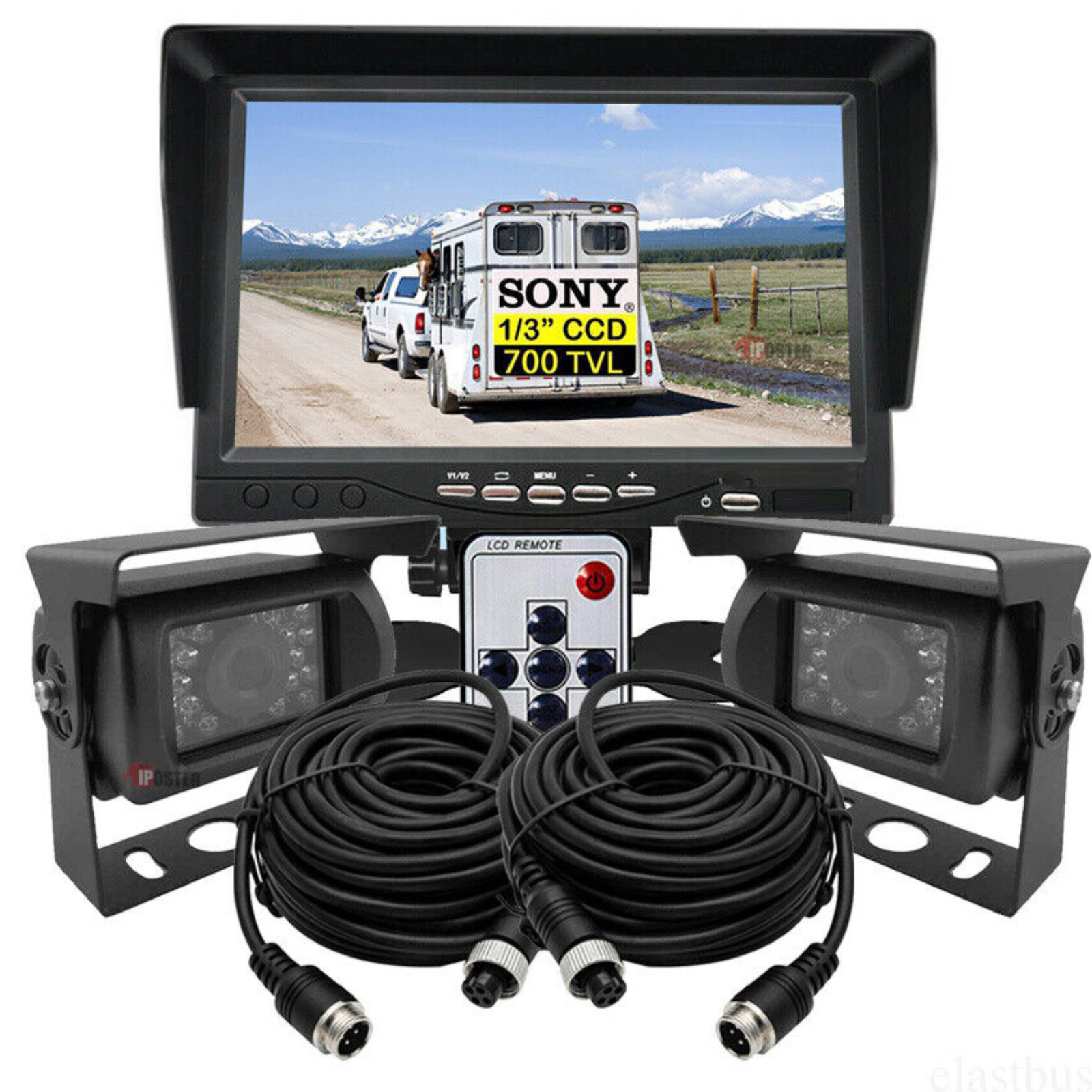 Dual Reversing CCD 4PIN Camera 7" HD Screen Monitor For Truck Caravan Bus Van