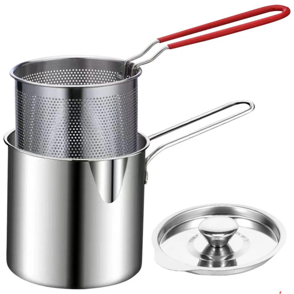 Stainless Steel Deep Fryer Pot Basket Lid Detachable Handle 12cm Set