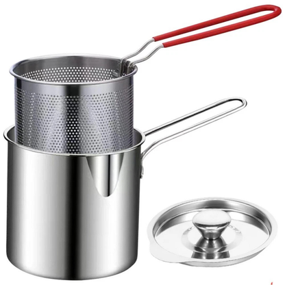 Stainless Steel Deep Fryer Pot Basket Lid Detachable Handle 12cm Set