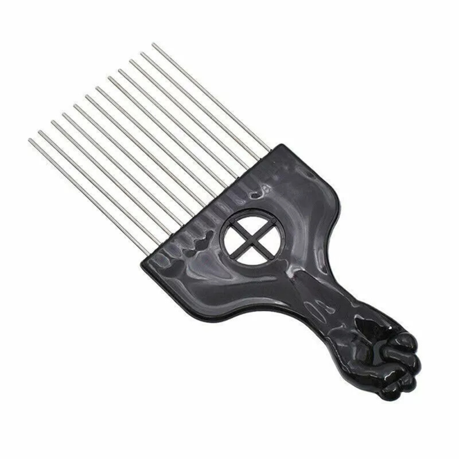 Black Afro Braid Pick Sector w/ Fist Handle Detangle Metal Tooth Hair Comb #3
