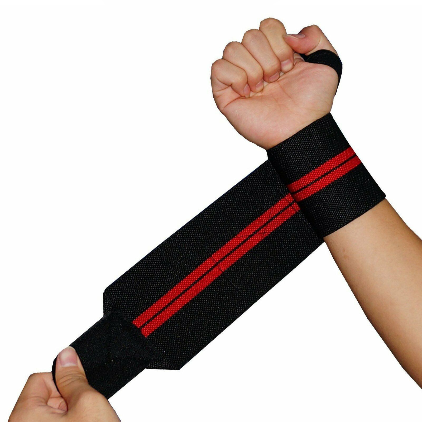 Red Wrist Support Straps Wraps Muscle Bodybuilding Weight Lifting Gym Training