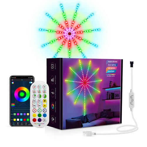 Smart Music Sync APP+Remote Control 156LED Firework Strip Lights Dream Color RGB