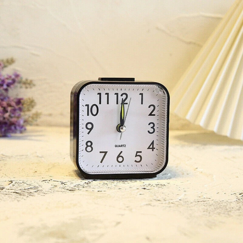 Quartz Alarm Clock Black With Night Light Silent Bedside Timepiece