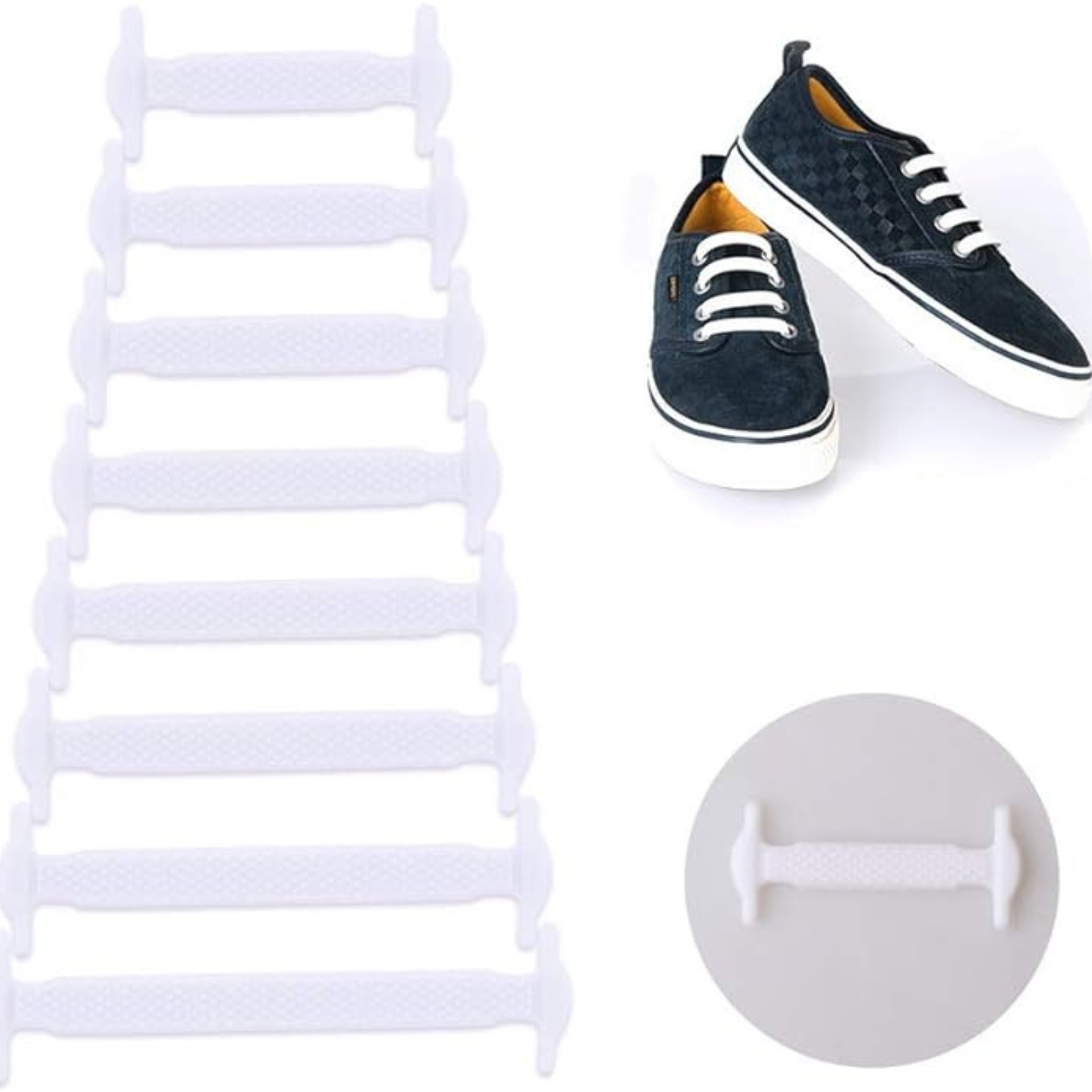 Shoelaces Sneakers Sports Adults No Tie Elastic Silicone Shoe Laces White