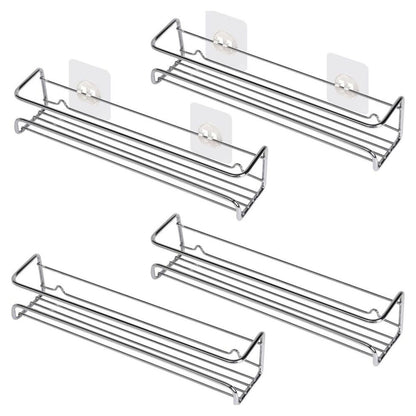 Wall Mounted 4pcs Spice Rack Adhesive For Inside Cupboard Spice Organizer Silver