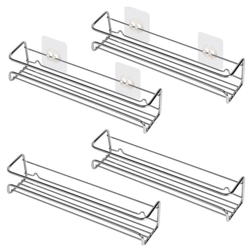 Wall Mounted 4pcs Spice Rack Adhesive For Inside Cupboard Spice Organizer Silver
