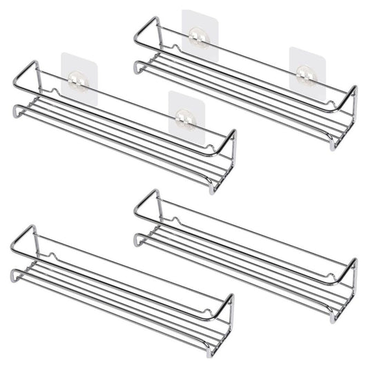 Wall Mounted 4pcs Spice Rack Adhesive For Inside Cupboard Spice Organizer Silver