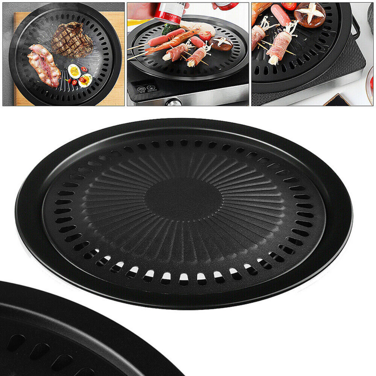 Korean BBQ Grill Pan Non Stick 30cm Portable Iron Coating Gas Stove Pan Round
