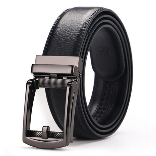 Automatic Steel Buckle Black Leather Belt Detachable Waistband Cuttable Strap
