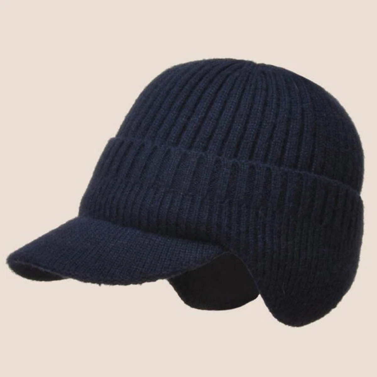 Ear Flaps Cap Outdoor Beanie Ski Men Women Winter Dark Blue Single Layer Knit