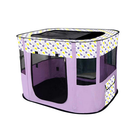 Foldable Cat Dog Pet Kennel Crate Carrier Purple Size L