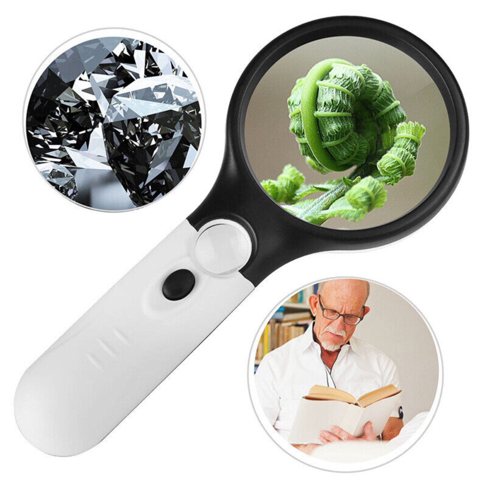 3LED Light Magnifying Glass Jewelry Loupe 45X Handheld Magnifier