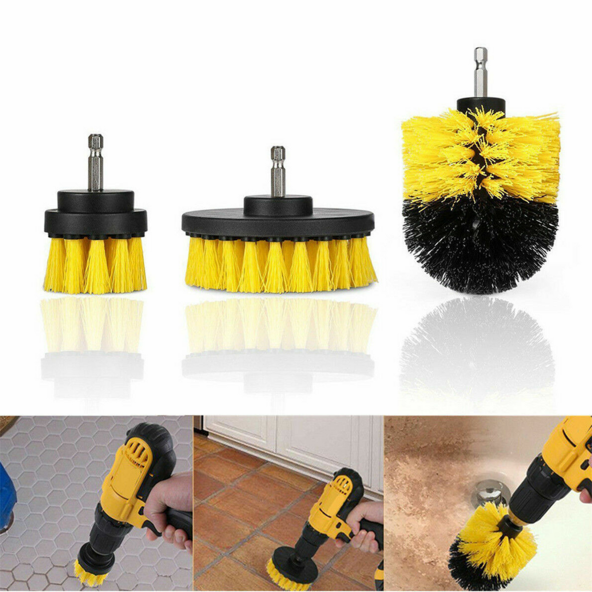 Brush Tub Cleaner Combo Tool Kit  Grout Power Scrubber Cleaning Drill Yellow