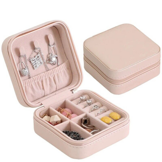 Pink Leather Organizer Portable Jewelry Box Travel Jewelry Ornaments Storage C
