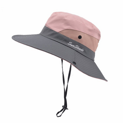 Hat Sun Protect Visor Summer Beach Cap Women Wide Brim Ponytail  Anti UV Floppy