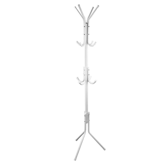 White 3-Tier Hat Coat Hanger Tree Style Steel Stand 12 Hook Clothes Rack