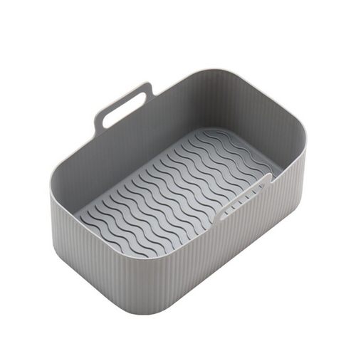 Grey Rectangle Reusable Baking Tray Air Fryer Durable Silicone Pot Basket Liner