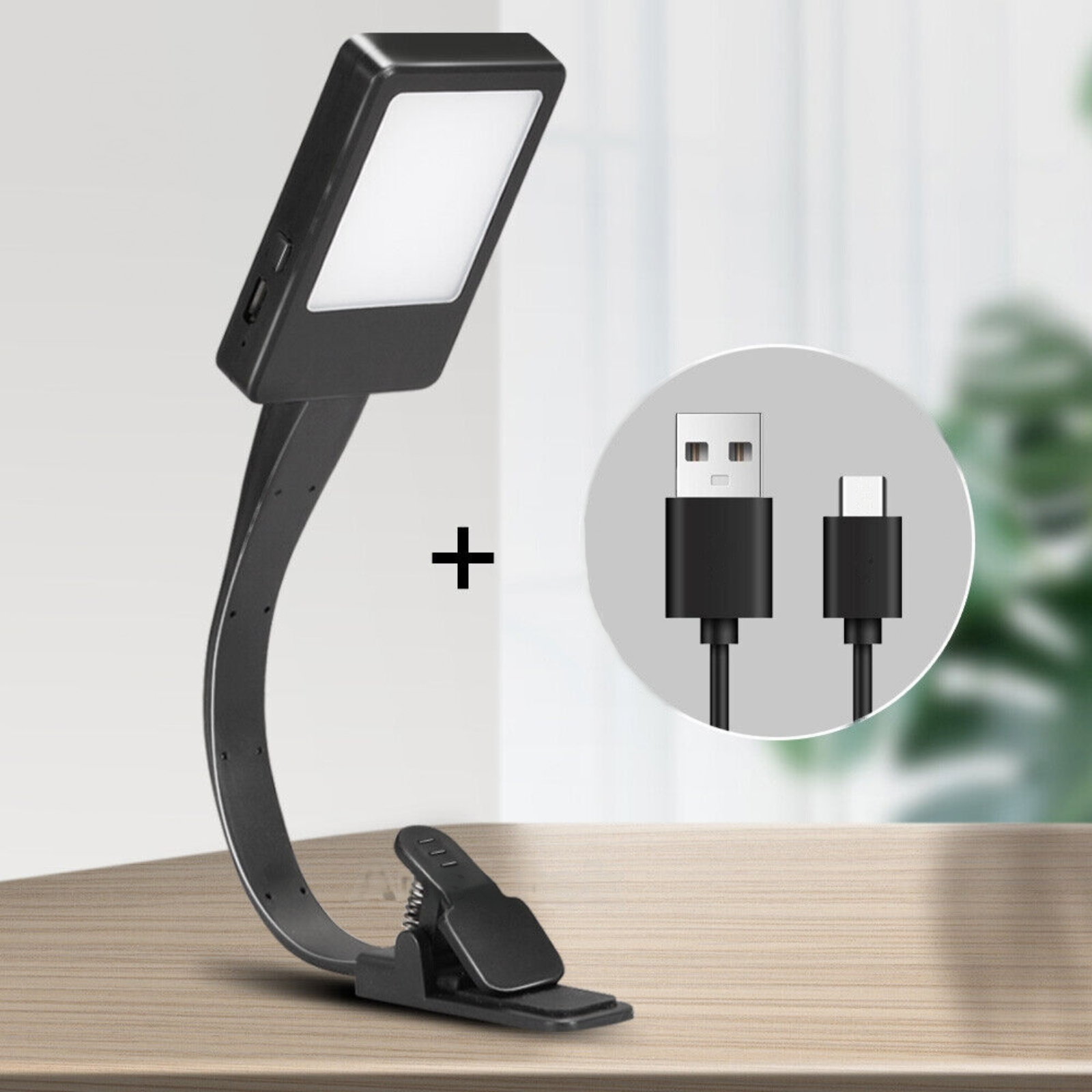 USB Rechargeable Flexible Clip On Bed Desk Table Black LED Reading Light Lamp