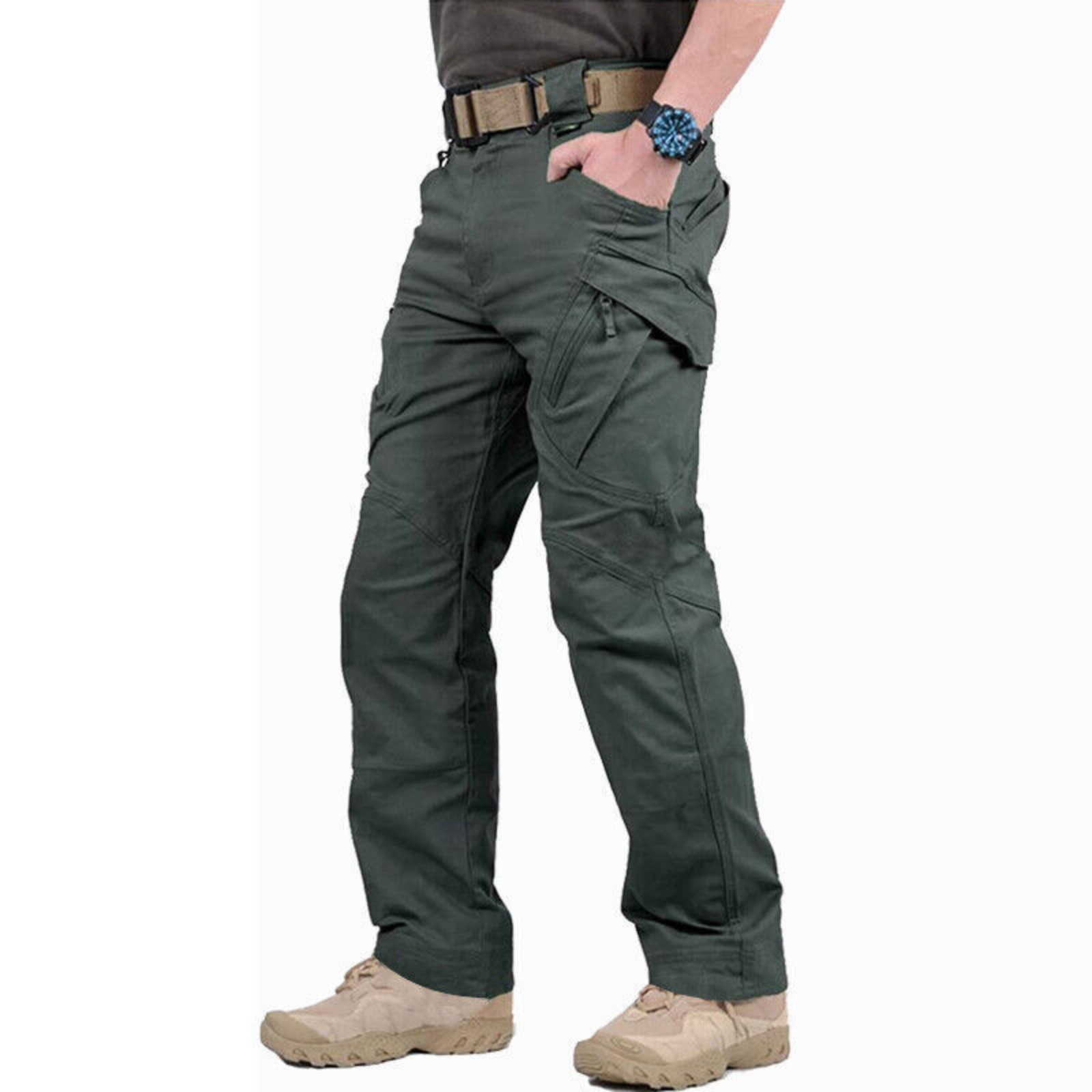 Water Resistant Tactical Trousers Mens Cargo Work Pants Soldier Green Combat