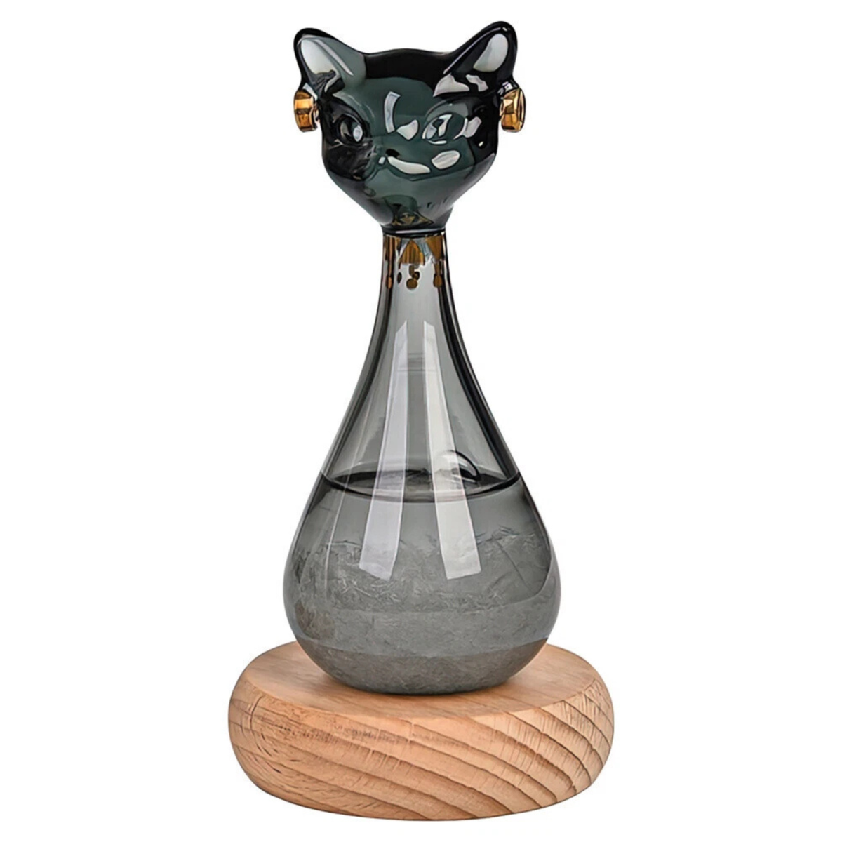 Cat Shape Storm Glass Weather Forecaster Water Level Thermometer Black