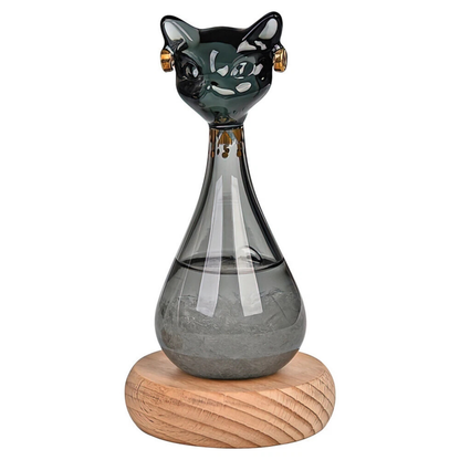 Cat Shape Storm Glass Weather Forecaster Water Level Thermometer Black