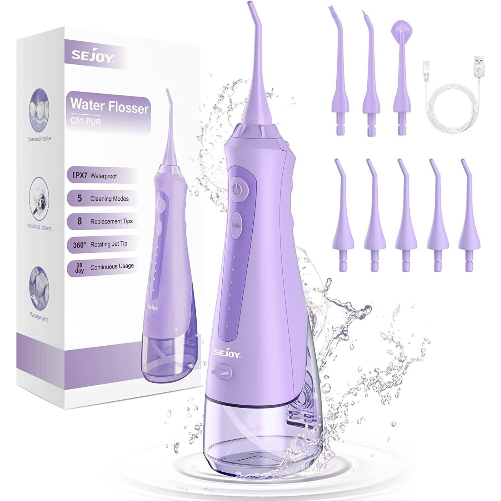 Dental Oral Irrigator Floss Water Cordless Water Pick Teeth Cleaner Purple