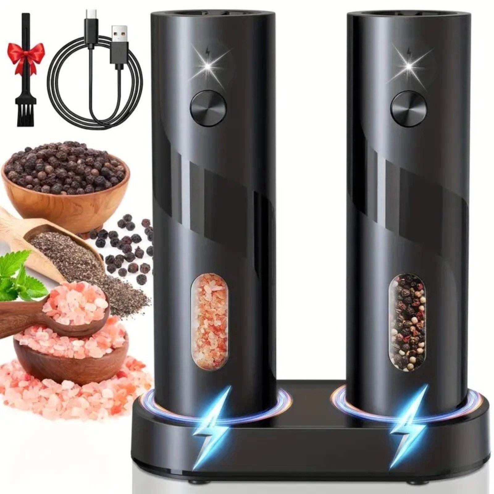 Electric Salt And Pepper Grinder Set 1 Set 2pcs Adjustable Mill Kitchen