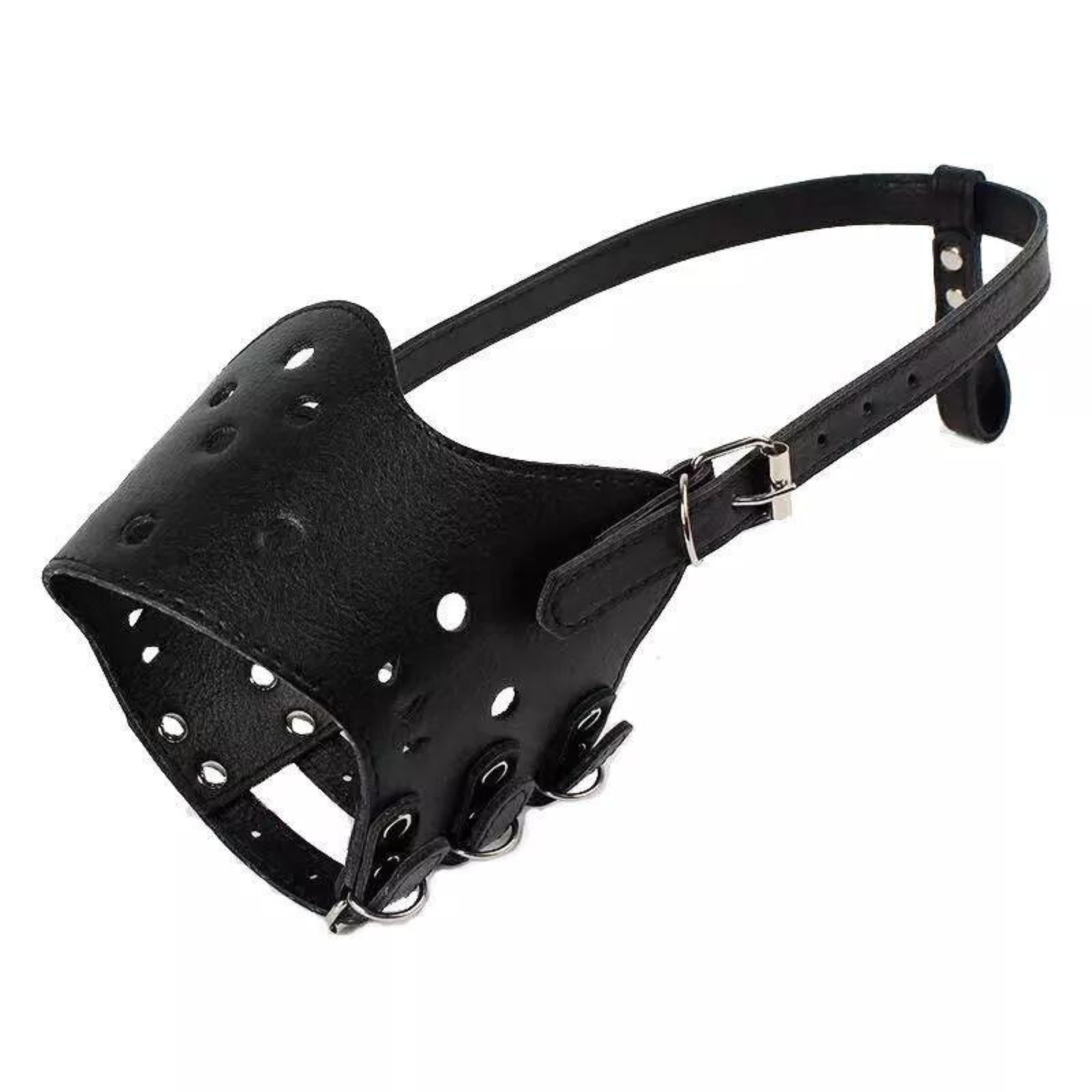 Black Medium Anti Barking Bite Stop Chewing Adjustable Leather Pet Dog Mask