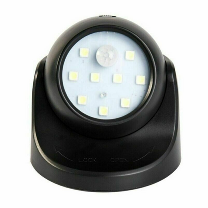 Black Motion Sensor Security LED Light 360° Battery Operated Indoor Outdoor