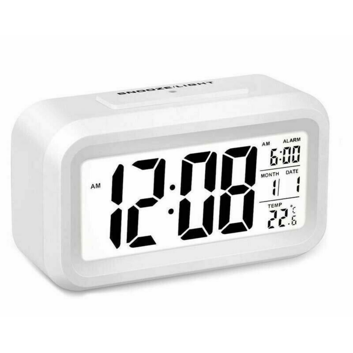 Alarm Clock Time Temperature Digital Bedside LED Snooze Day/Night Desktop Clock