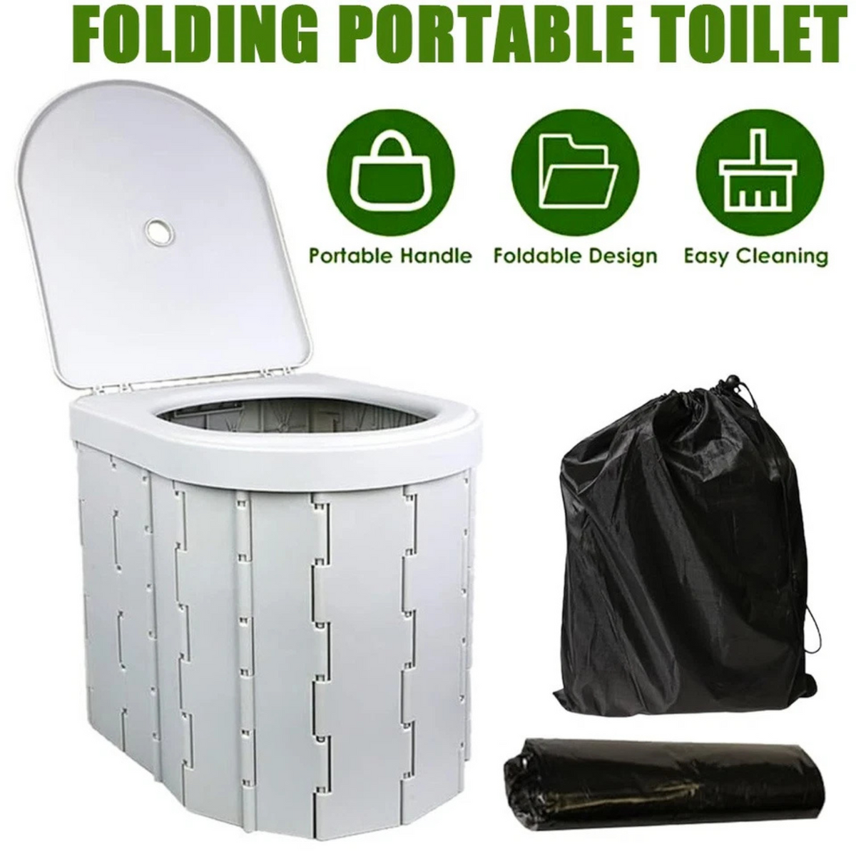 Portable Lid Camping Toilet  Foldable Easy-Clean Lightweight Design