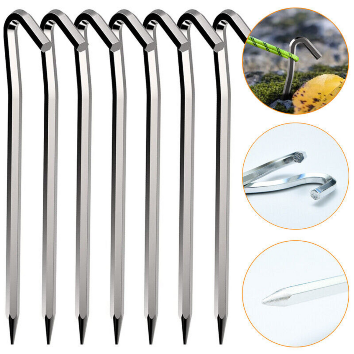 Camping Stakes 12x Tent Pegs Steel Ground Outdoor Nail 6mm Heavy Duty